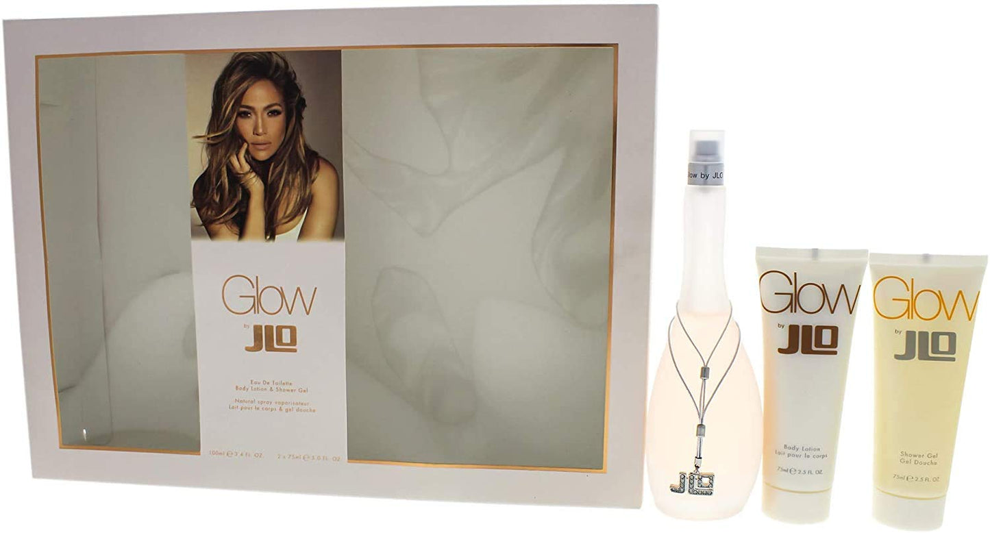 Jennifer Lopez Glow 3 Pc. Gift Set (Eau De Toilette Spray 3.4 Oz + Body Lotion 2.5 Oz + Shower Gel 2.5 Oz) for Women By Jennifer