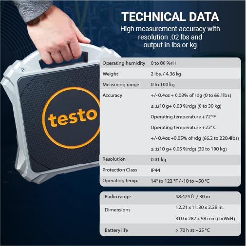 testo 560i App-Operated Refrigerant Scale Set – Reloading Scale IP44 with Valve IP54 and Carrying Bag – with Maximum Load ...