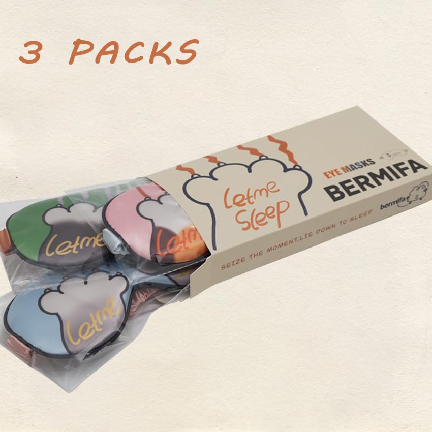 BERMIFA Sleep Masks, 3 Packs Silky Satin Eye Masks for Sleeping,Effective Light Blocking Blindfold for Men Women, Cute Cat Paw Design, with No-Pressure Elastic Strap
