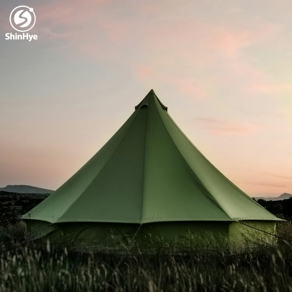Canvas Bell Yurt Tent with Stove Jack, Waterproof Luxury 4 Season Tents for Family Outdoor Camping 100% Cotton Green Glamping Tents for Hunting, Partie, All Year Living (5M- 269 sq. ft yurt)
