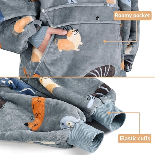 Catalonia Blanket Hoodie for Kids, Oversized Wearable Sherpa Sweatshirt Pullover for Teens Youth, Gift Idea