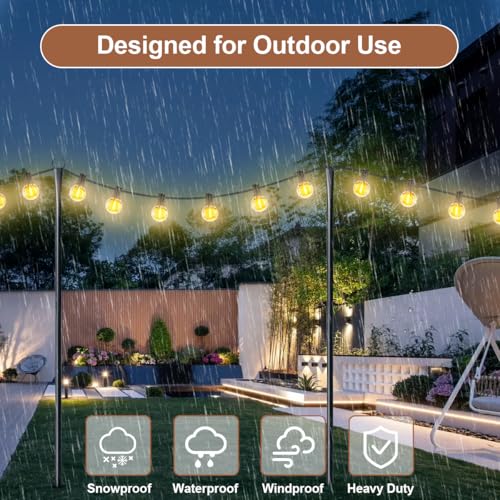 6 Pack String Light Poles for Outside, Heavy-Duty Metal Poles for Outdoor String Lights with Fork, Adjustable Lighting Han...