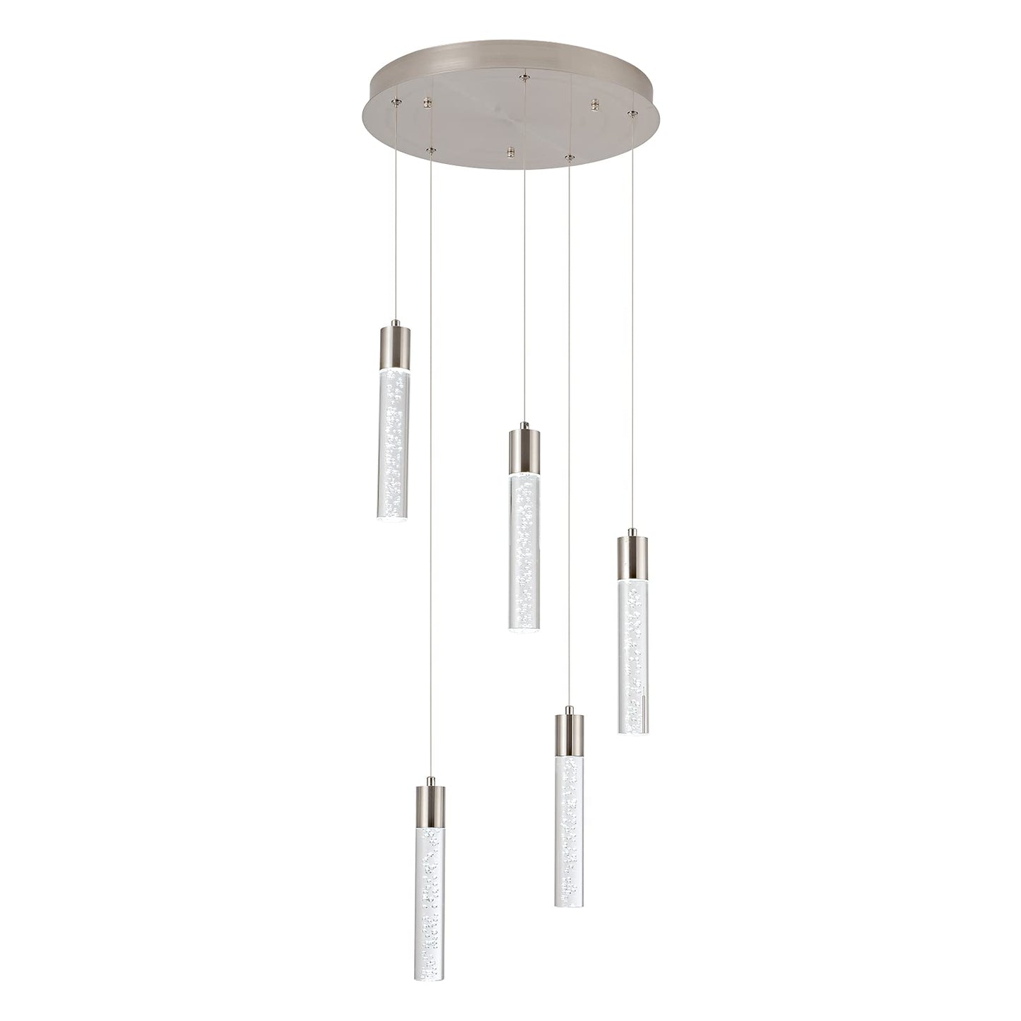 votag 5-Light Pendant Light, Dimmable 40W, Modern Acrylic Lighting for Kitchen Island, Nickel Finish, Model A174