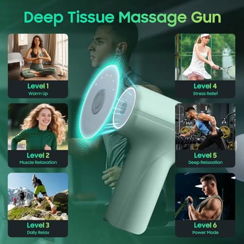 JOYSUWERUN Massage Gun with Heat – Amazing Power! Deep Tissue Percussion Massager, Handheld Mini Muscle Gun, 7 Massage Hea...