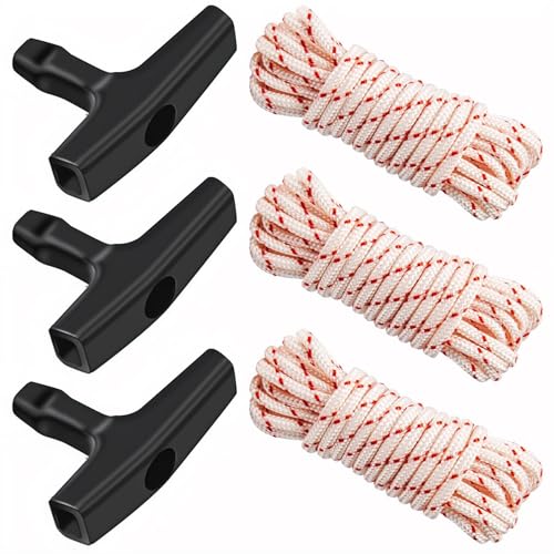 3 Pack, 10 ft x 9/64" (3.5mm) Pull Cord Rope with Handle, Premium Starter Rope with High Tensile Strength, Universal Pull ...