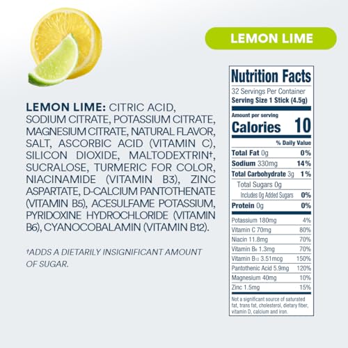DripDrop Sugar Free Hydration Packets - Zero Lemon Lime - Single Serve Electrolytes Powder Drink Mix - Non-GMO, Gluten Fre...