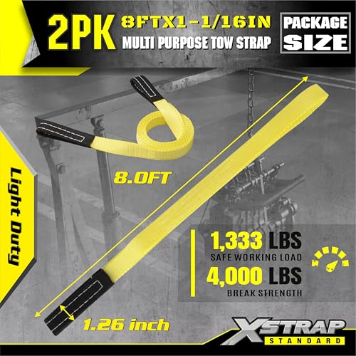 XSTRAP STANDARD 2PK 1''x 8FT Lift Sling Web Strap/Wear Guard End, Heavy Duty Flat Eye Lifting Sling with 2 Reinforced Loop...