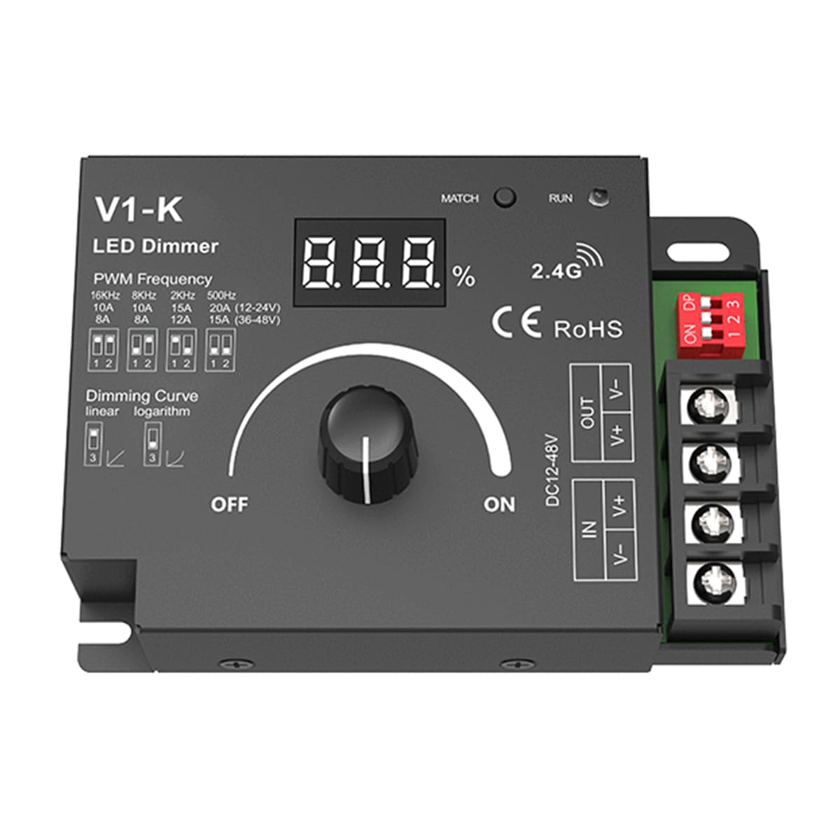 Superlightingled 20A Led Dimmer Controller - Dc12V/24V, Brightness Adjustable, Metal Construction For Quad Row Led Strip Light