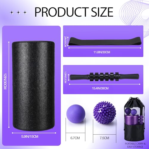 Soulchen 12 Pcs Foam Roller Set - 6 in 1 Deep Muscle Recovery Kit Includes Back Roller, Massage Ball, Muscle Stick, Fascii...