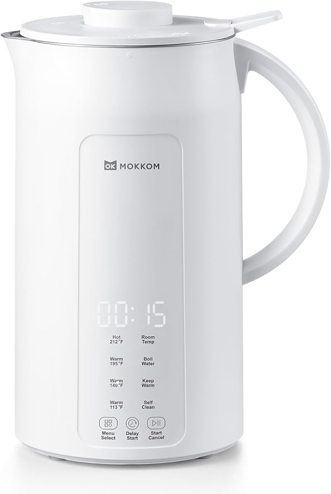 MOKKOM 9 in 1 Nut Milk Maker, 42oz Automatic Almond Milk Machine for Homemade Plant-Based Milk, Oats, Soy, Dairy Free Beverages, Soy Milk Maker with Delay Start/Keep Warm/Self-Cleaning/Boiling, White