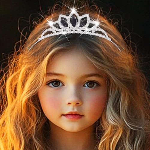 Kilshye Rhinestone Princess Tiara Silver Girls Tiaras Crystal Hair Accessories (Black)