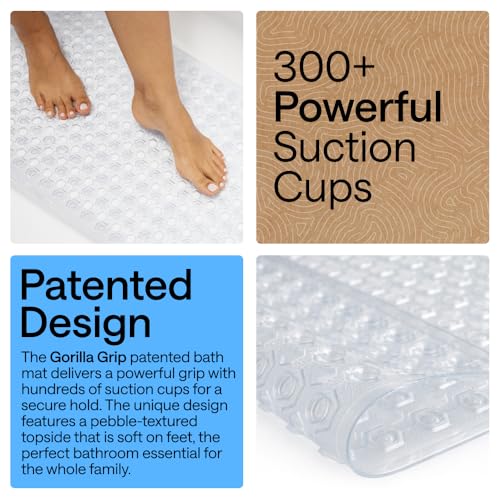 GORILLA GRIP Patented Bath Tub Shower Mat, Machine Washable Bathtub Floor Liner Mats, Suction Cups and Drain Holes to Keep...