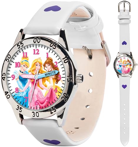 Disney Princess Time Teacher Watch for Kids – Easy Analog Time Learning, Colorful Princess Design, Adjustable Strap