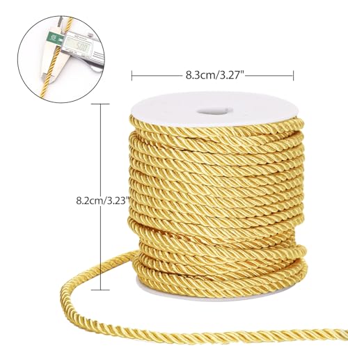 jijAcraft 5mm 21 Yards Gold Rope Cord - 3Ply Twisted Decorative Cord for Sewing & Crafting, Shiny Cord Polyester String fo...