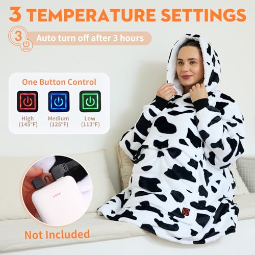 Covfirst Heated Wearable Blanket Hoodie, 3 Heat Level USB Heated Hooded Blanket, Overheat Protection Cozy Heated Hoodie Bl...