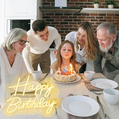 Happy Birthday Neon Sign for Backdrop, LED Happy Birthday Light Up Sign, USB Powered Dimmable Neon Light for Birthday Part...