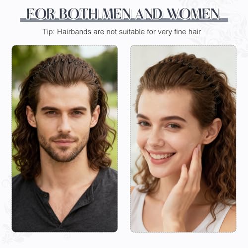 ZASZO 2 Pcs Metal Hair Band, Fashion Wavy Spring Metal Headband for Men & Women, Elastic Non Slip Metals Hairband for Dail...