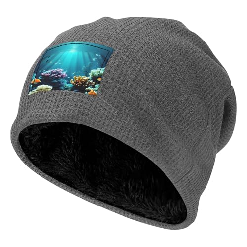 YANYU Underwater Scenery Print Lightweight Waffle Pullover Hat Men Women Winter Headwear Outdoor Camping Travel
