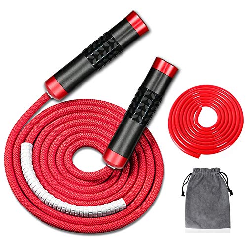 Redify Weighted Jump Rope for Workout Fitness(1LB), Tangle-Free Ball Bearing Rapid Speed Skipping Rope for MMA Boxing Weig...