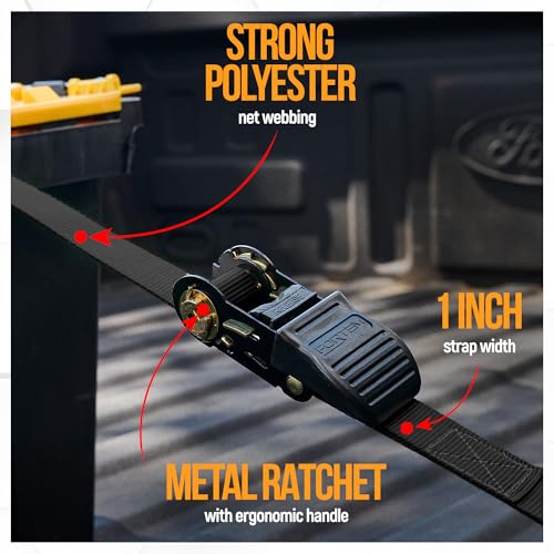 FORTEM Ratchet Straps, Tie Down Strap Set 1650lb Break Strength, 4 Pack 15ft x 1in, 4 Soft Loops, Moving Straps Tie Downs,...