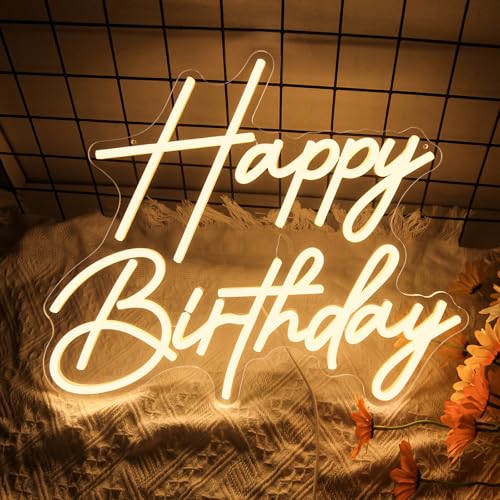 Happy Birthday Neon Sign for Wall Decor, Dimmable LED Happy Birthday Light Up Sign, Happy Birthday Sign for All Birthday P...