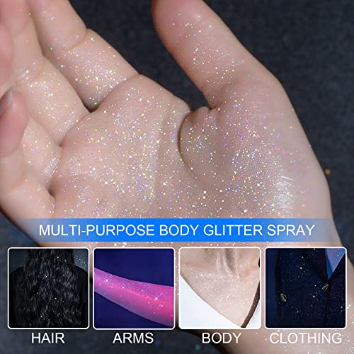 Lezero Body Glitter Spray, Temporary Shiny Hairspray for Face, Hair, Clothing, Long Lasting Quick-Drying Shimmer Mist for ...