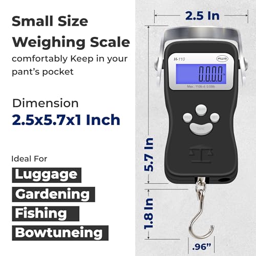 AWS Digital Luggage Scale, Fish Weighing Scale, Hanging Scale 110lb/50kg – Die-Cast Metal Construction, Built-in Tape Meas...