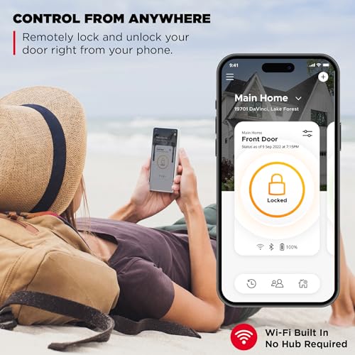 Kwikset Halo Wi-Fi Smart Lock, Keyless Entry Door Deadbolt, Geofence Auto-Unlock, Grade AAA Certified, No Hub Required Eas...