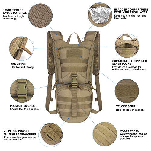 Unigear Tactical Hydration Packs Backpack 1050D with 3L Water Bladder, Thermal Insulation Pack Keeps Liquid Cool up to 4 H...