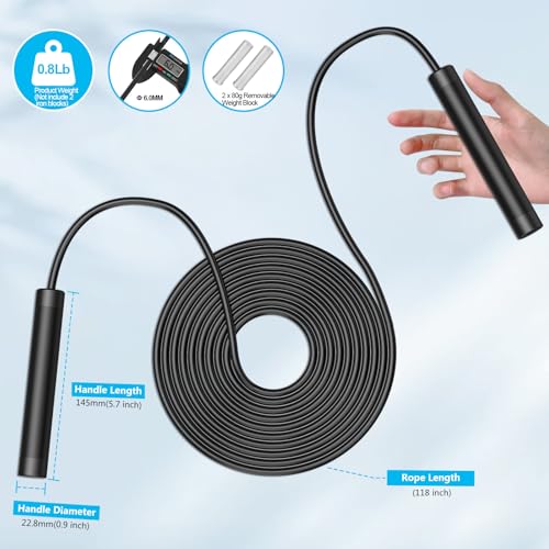 CRHOEIQ Jump Rope for Fitness, Removable Weighted Skipping Rope for Women Men, Speed 6MM PVC Jumping Rope, Tangle-Free Adj...