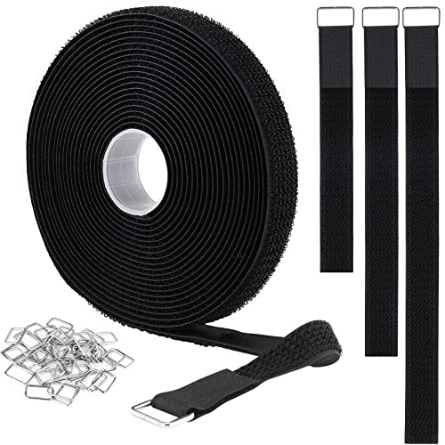 YMCRLUX 1"x16ft Hook and Loop Straps with 25 Metal Buckles, Adjustable Fastening Cable Straps, Cut-to-Length Cinch Strap, ...