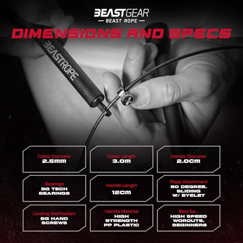 Beast Gear Jump Rope, Jump Ropes for Fitness, Premium Aluminium Skipping Rope for Men Women - Boxing, MMA, HIIT, Strength ...