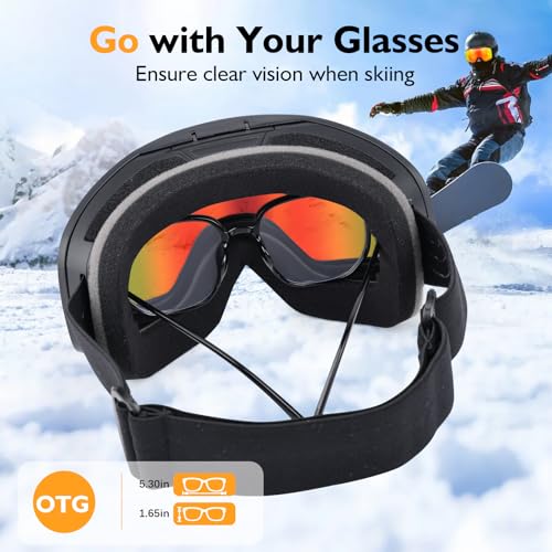 Beautiq Unisex Ski Goggles with Magnetic Flip Cover, OTG Compatible Snowboard Goggles for Winter- Anti-Fog & U V Protection