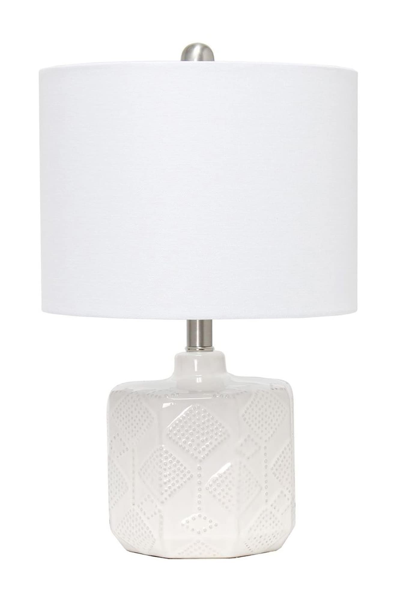 Elegant Designs Ceramic End Table Lamp, 19in Floral Textured, Off-White, Model LT2111-OFF, White Fabric Shade