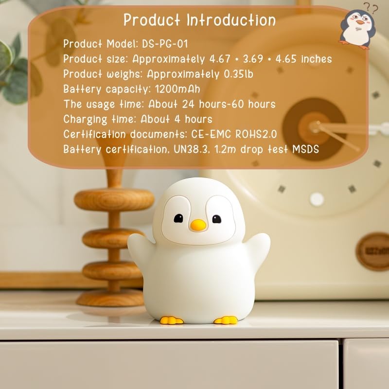 Yr Yrhh-Pet Cute Penguin Night Light  Led Squishy Xmas Penguin Lamp  Food Grade Silicone Dimmable Nightlight  Kids Gray Penguins Light  Rechargeable Light Up Penguins Gifts  Kids Room College Decor