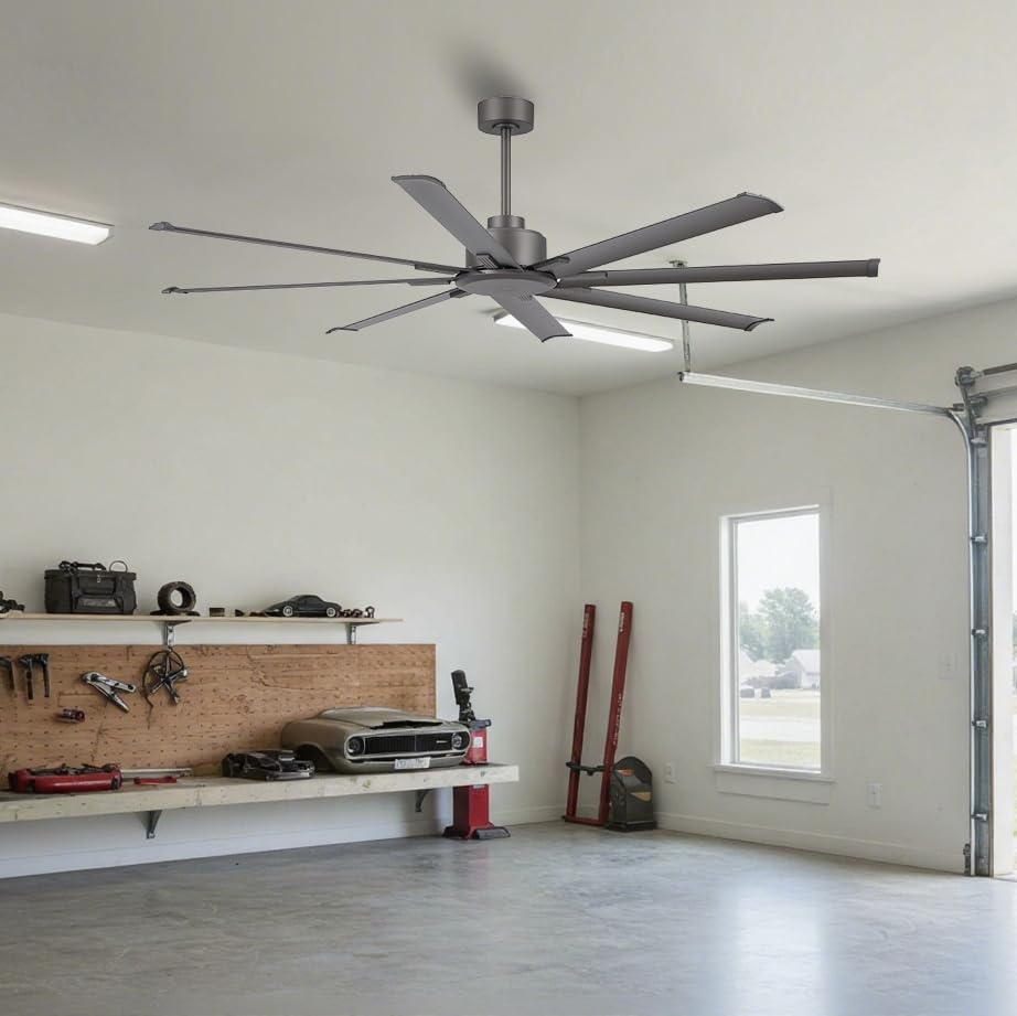 LEDLUX 72in Ceiling Fan, Reversible DC Motor, 6 Speed Remote Control, Charcoal Grey, Model SYCF7212