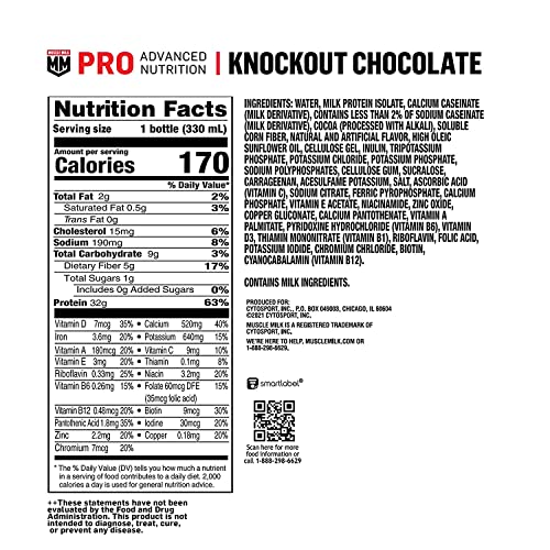 Muscle Milk Pro Series Protein Shake, Knockout Chocolate, 32g Protein, 11.16 Fl Oz (Pack of 12)