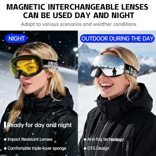 Whale Professional Ski Goggles Unisex Adult Snow Goggles Interchangeable Magnetic Replacement Lenses&Anti-Fog, Anti-UV400