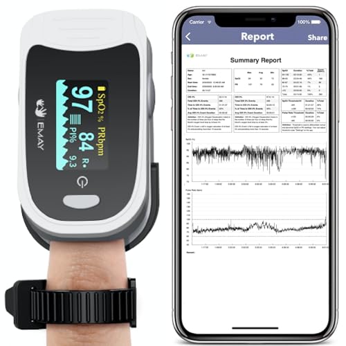EMAY Sleep Oxygen Monitor with Built-in Recording Capability | Track Continuous Blood Oxygen Levels & Pulse Rate Overnight...