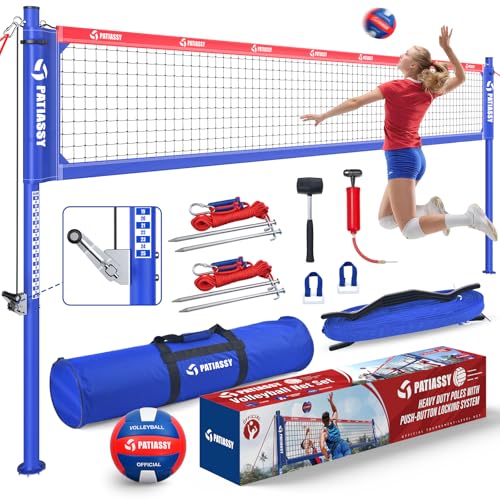Patiassy Heavy Duty Professional Volleyball Net Set for Backyard & Beach, 32-Ply Reinforced Net with Steel Anti-Sag Winch,...