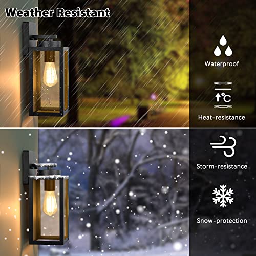 Outdoor Wall Light Fixtures, Exterior Waterproof Wall Lanterns, Porch Sconces Lighting with E26 Sockets & Glass Shades, Mo...
