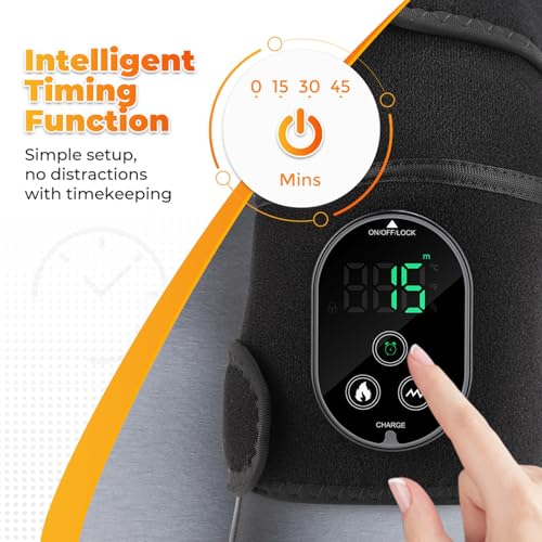 AFDEAL Cordless Knee Heating Pad for Pain Relief & Arthritis, Heated Knee Massager Brace Wrap 6 Heating Levels, 3 Vibratio...