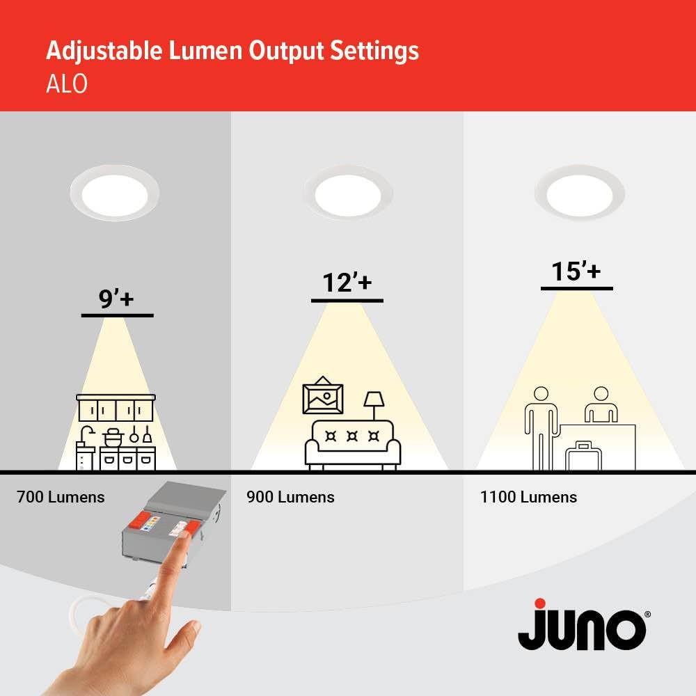 Juno LED Recessed Lights 4 Inch Round Baffle Wafer Downlight, 5-in-1 Switchable White Color Temperature, Adjustable Brightness, 120 Volts, 4-Inch Flat Trim, 1 Pack, Matte White