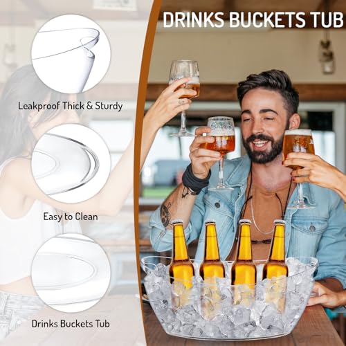 JarThenaAMCS 3Pcs 6L Clear Ice Buckets with 3Pcs Scoops & Metal Wine Bottle Opener Large Plastic Ice Bucket Bowl Champagne...