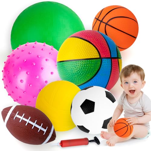 HOESDA Balls for Toddlers 1-3,Toddler Sports Ball Outdoor Toys,Set of 7 Kids Foam Ball Baby Ball Indoor Outdoor Toys-Playg...