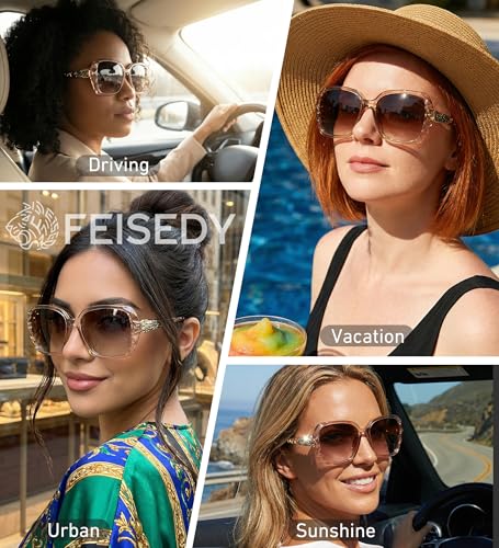 FEISEDY Polarized Women Square Sunglasses Sparkling Composite Shiny Frame B2289