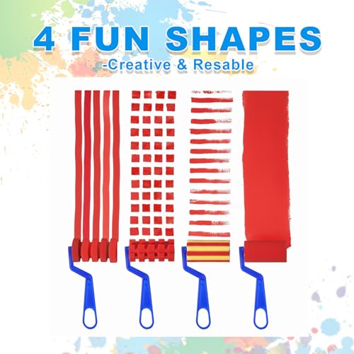 40 Pieces 3 Inch Foam Paint Rollers, Small Sponge Paint Roller with Plastic Handle, Reusable Painting Sponge Roller for To...