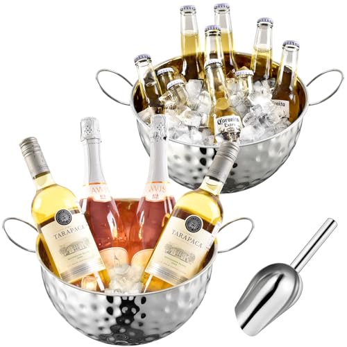 Ice Bucket of 2 Pack, 7L (10.3 * 10.3 * 5.9in) Large Ice Buckets for Parties,Metal Beverage Tub,Wine Bucket with Scoop,Cha...