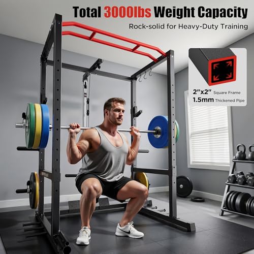 Sportsroyals Power Cage,1600lbs Multi-Function Power Rack with Adjustable Cable Crossover System and More Training Attachm...