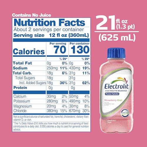 Electrolit, Electrolyte Beverage, Strawberry-Kiwi, 21 Fl Oz bottle (Pack of 12)